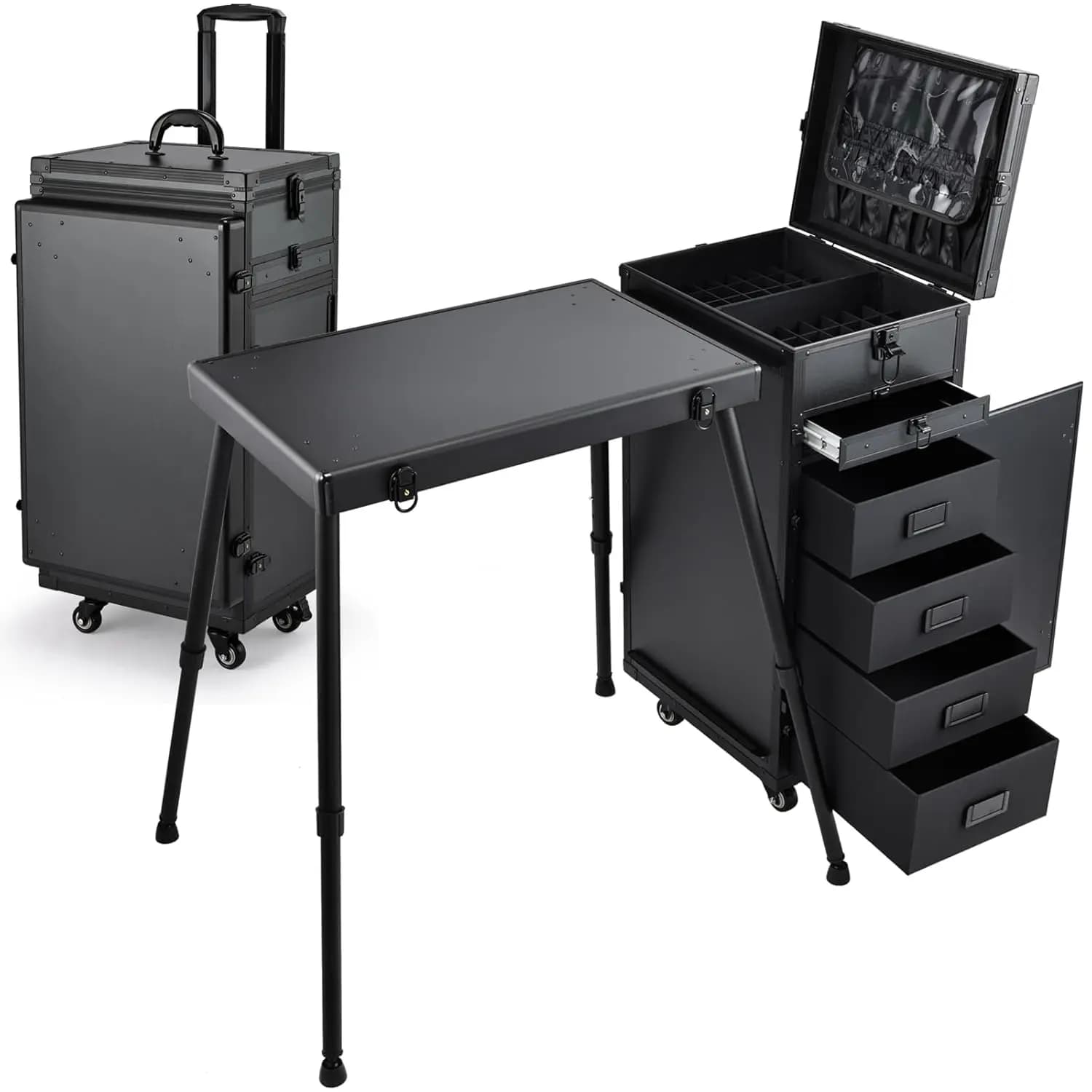 Tavolo Manicure Mobile Joligrace con 5 Cassetti, Valigia Trucchi Pieghevole, Scrivania Unghie su Ruote, Valigetta Cosmetica per Tecnico Unghie con Pennello