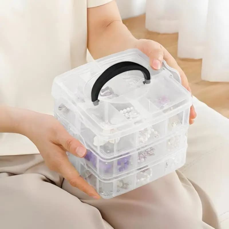 Scatola portaoggetti in plastica a 3 livelli, 18 scomparti trasparenti regolabili e impilabili per organizzare giocattoli, gioielli e accessori