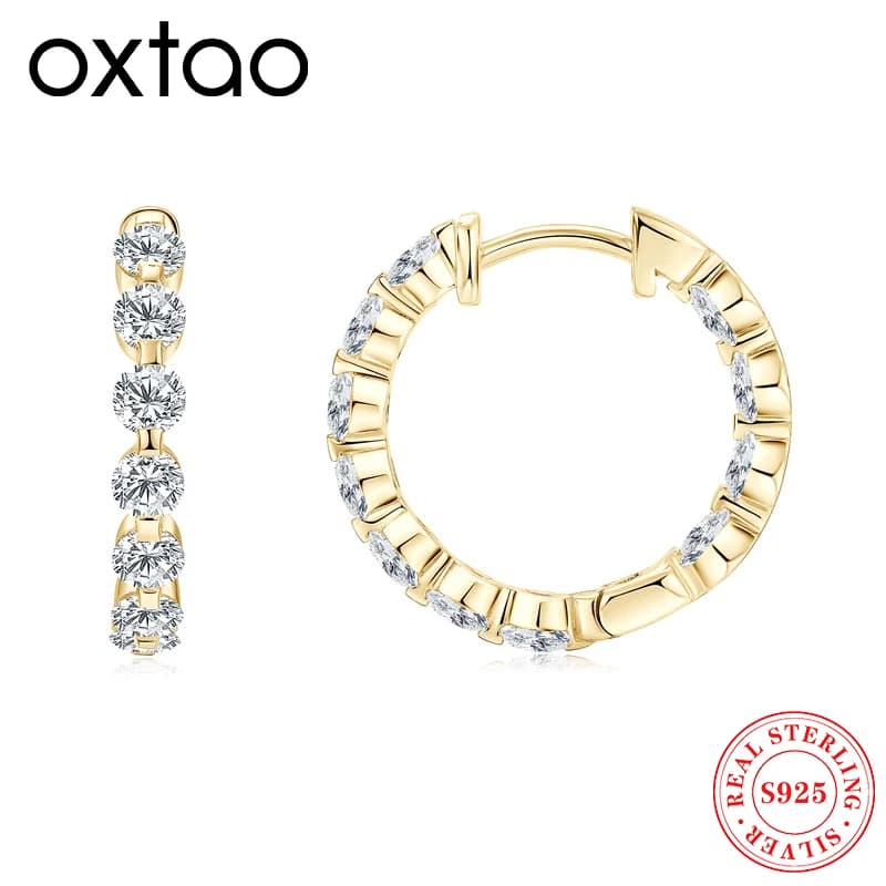 OXTAO Orecchini a Cerchio con Diamante Moissanite D VVS1 a Fila Singola, Orecchini Huggie in Argento Sterling 925, Gioielli da Donna, Regalo