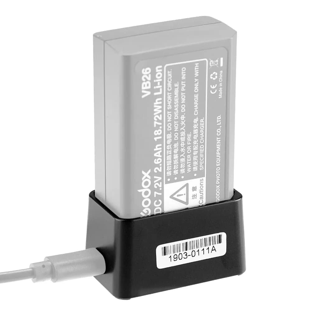 Caricabatteria USB VC26 Ingresso DC 5V Uscita DC 8,4V per caricare la batteria Flash a testa tonda Godox V1S V1C V1N V1F V1O V1P