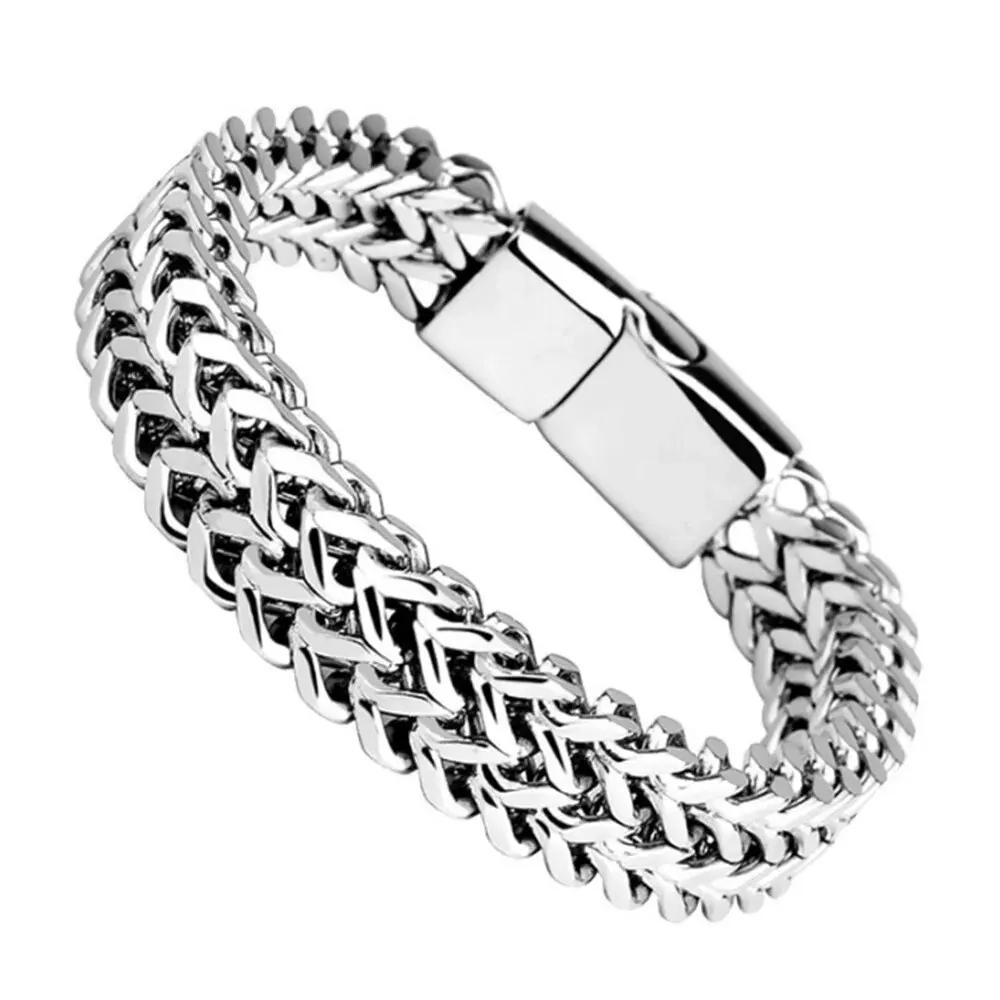Men's Simple Bolt Hip-hop Stainless Steel Bracelet In Front And Back