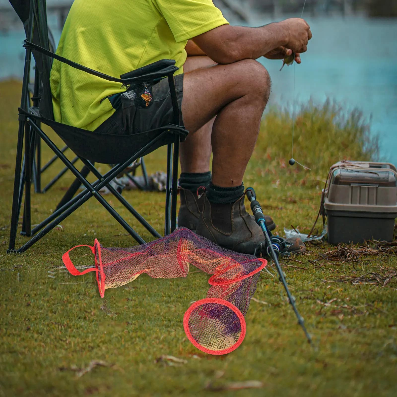 Rete da Pesca Pieghevole Mini 15x90, Rete Portatile con Strisce Colorate Rivestita in Gomma per Catturare Pesci, Gamberetti e Pesciolini all'Aperto