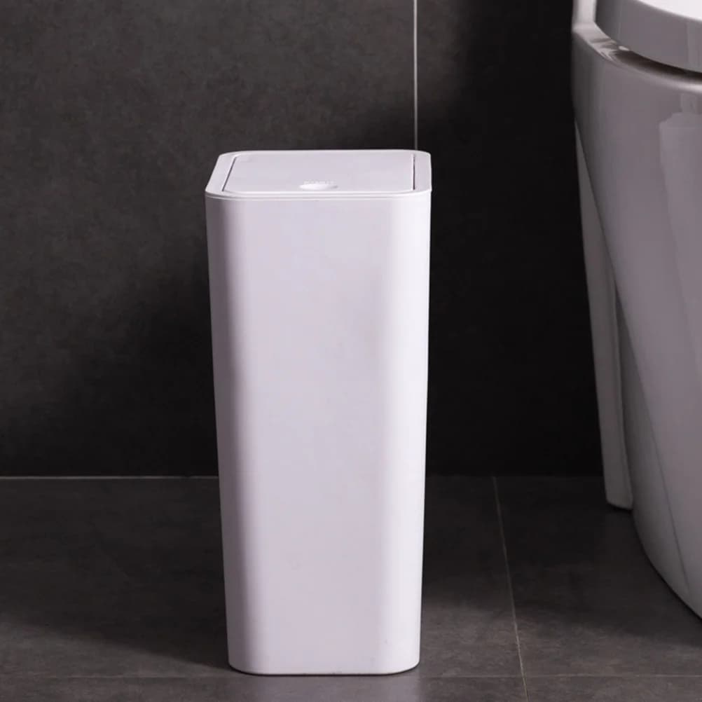 Bidone della spazzatura bianco tipo pressa con coperchio per cestino dei rifiuti da ufficio Contenitore in plastica Cucina domestica Bagno Contenitore per il riciclaggio Rettangolo