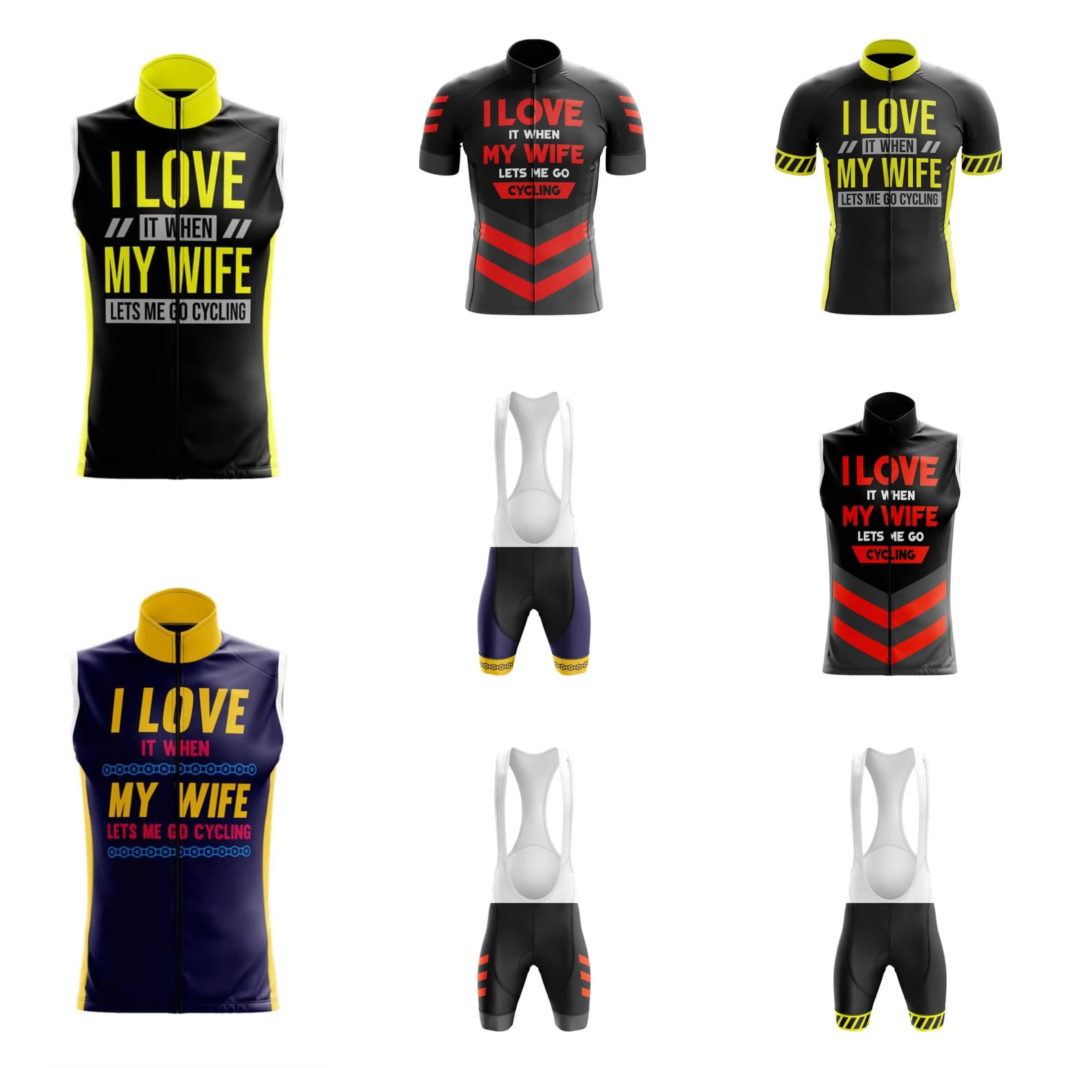 I Love My Wife - Maglia da ciclismo da uomo traspirante a maniche corte con pantaloncini con pettorina e imbottitura in gel 20D resistente per mountain bike MTB