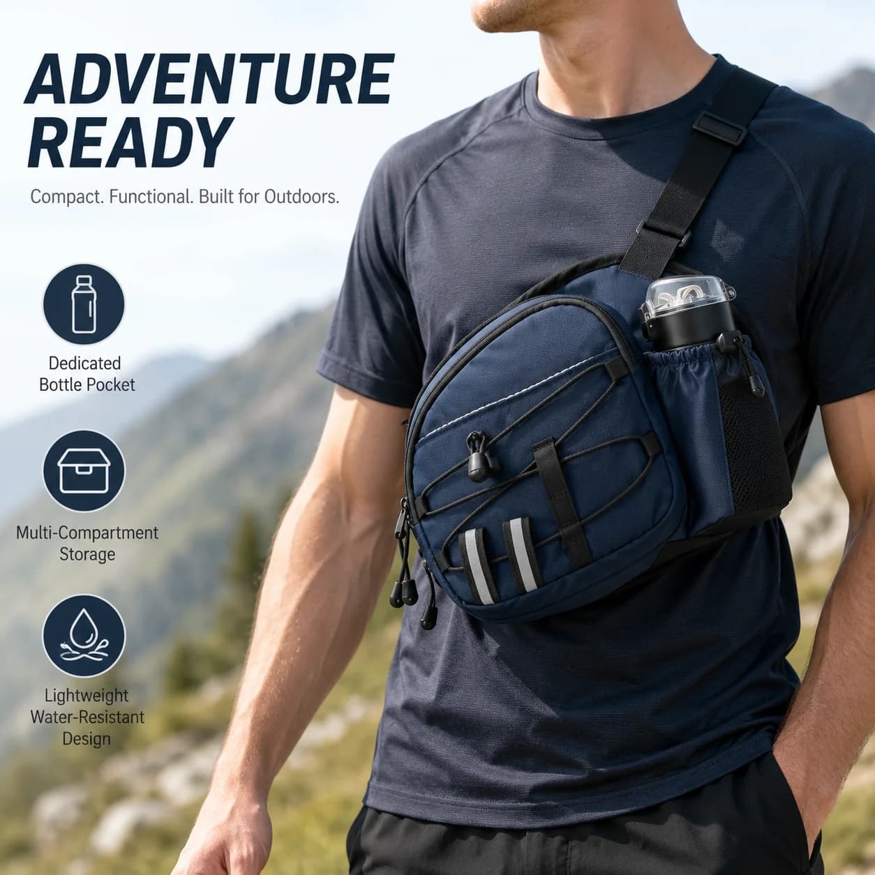 Lightweight Water Bottle Waist Bag Adjustable Belt Multi Pocket Sports Fanny Pack For Running Hiking Cycling Travel Outdoor Gift