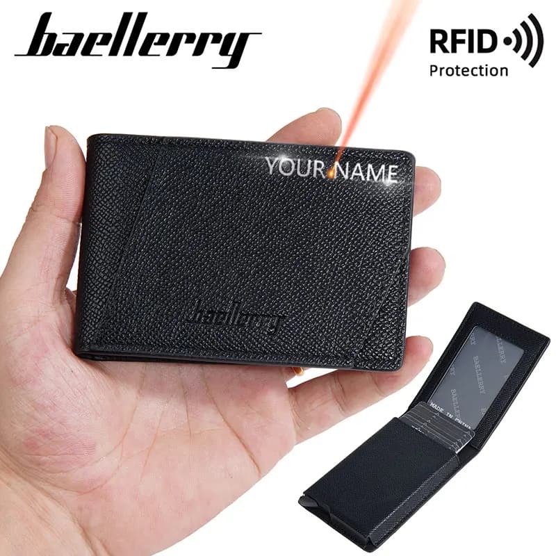 Baellerry New Card Holder Men RFID portafogli nome incisione Popup Card Clips borse maschili portafoto Mini Slim Men Wallet