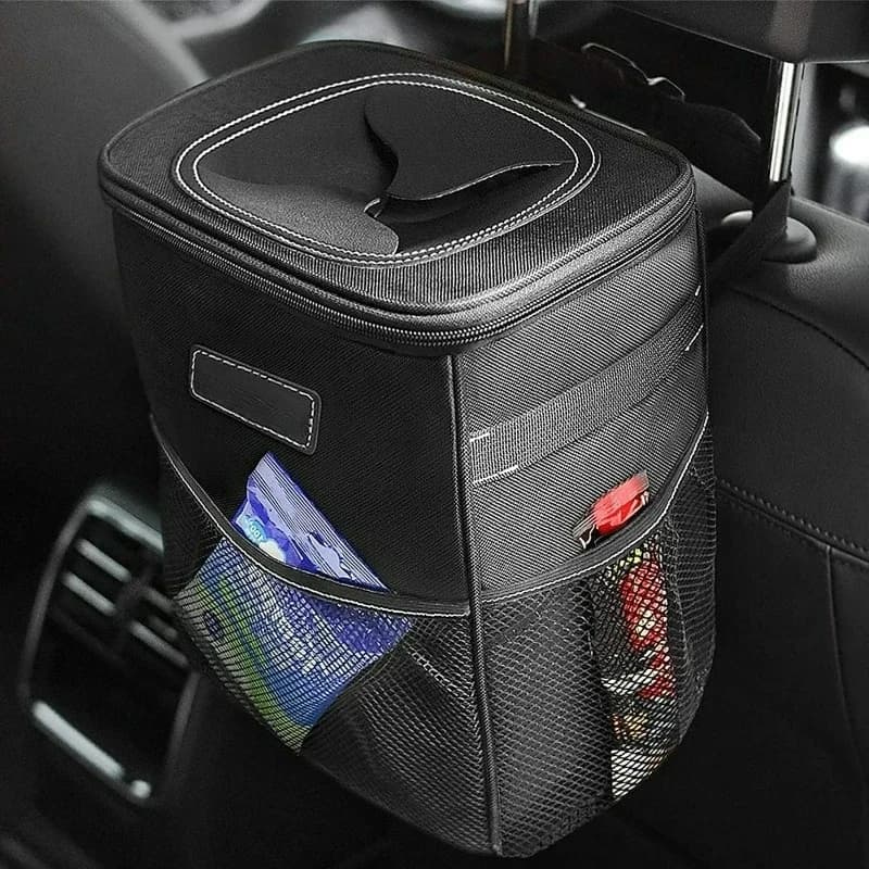 Pattumiera per auto da 2 galloni con coperchio ​ ​ – Organizzatore di tasche portaoggetti a prova di perdite e impermeabile per borsa della spazzatura per auto/SUV/camion