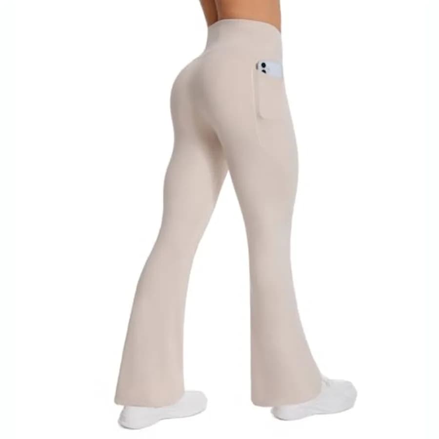 Pantaloni da yoga a vita alta da donna, con tasche laterali, leggings a zampa d'elefante, pantaloni a zampa per allenamento