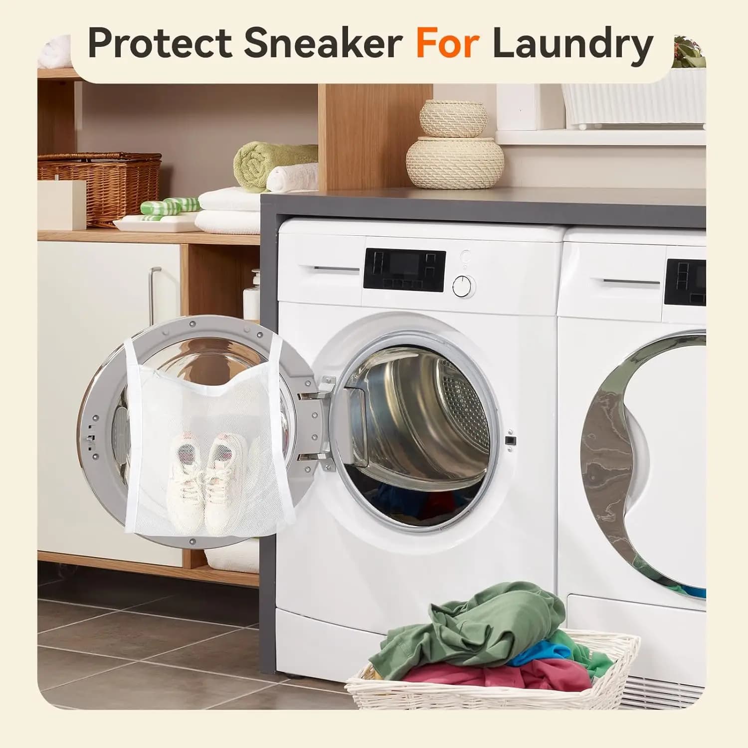 Sneaker Dryer & Washing Mesh Bag, Honeycomb Laundry Bag with Zipper & Strap, Reusable Shoe Dry Net for Dryer/Washing Machine, Fits Most Dryers