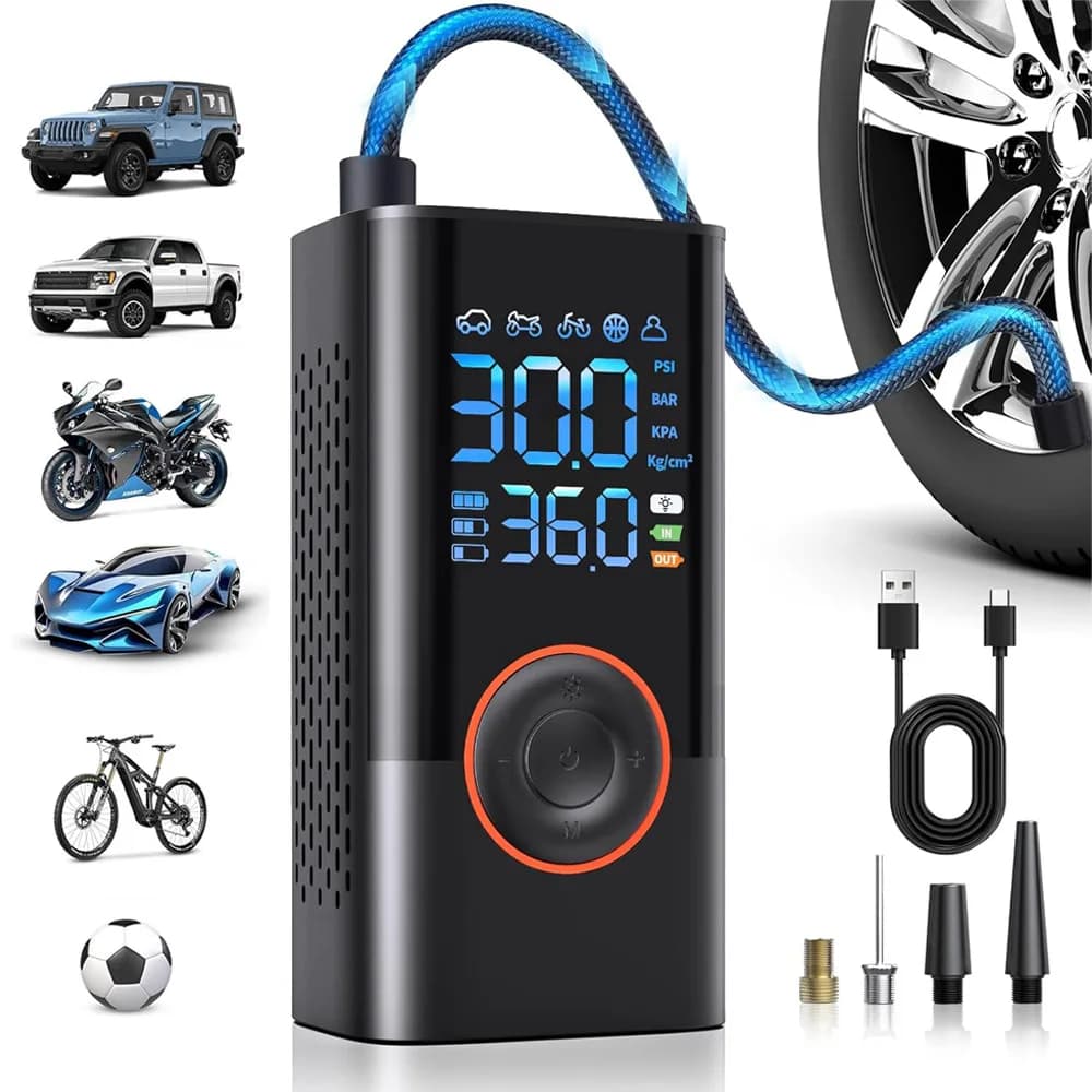 Pompa d'aria intelligente portatile da 150 PSI con manometro digitale per auto, bici, moto e palloni (1 pz)