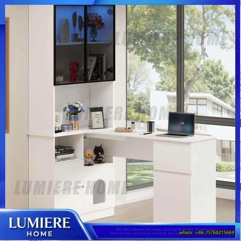 Scrivania ad angolo a L con luci LED, scrivania da gaming per ufficio domestico, gestione cavi, 3 cassetti, scomparto per animali domestici, multifunzionale
