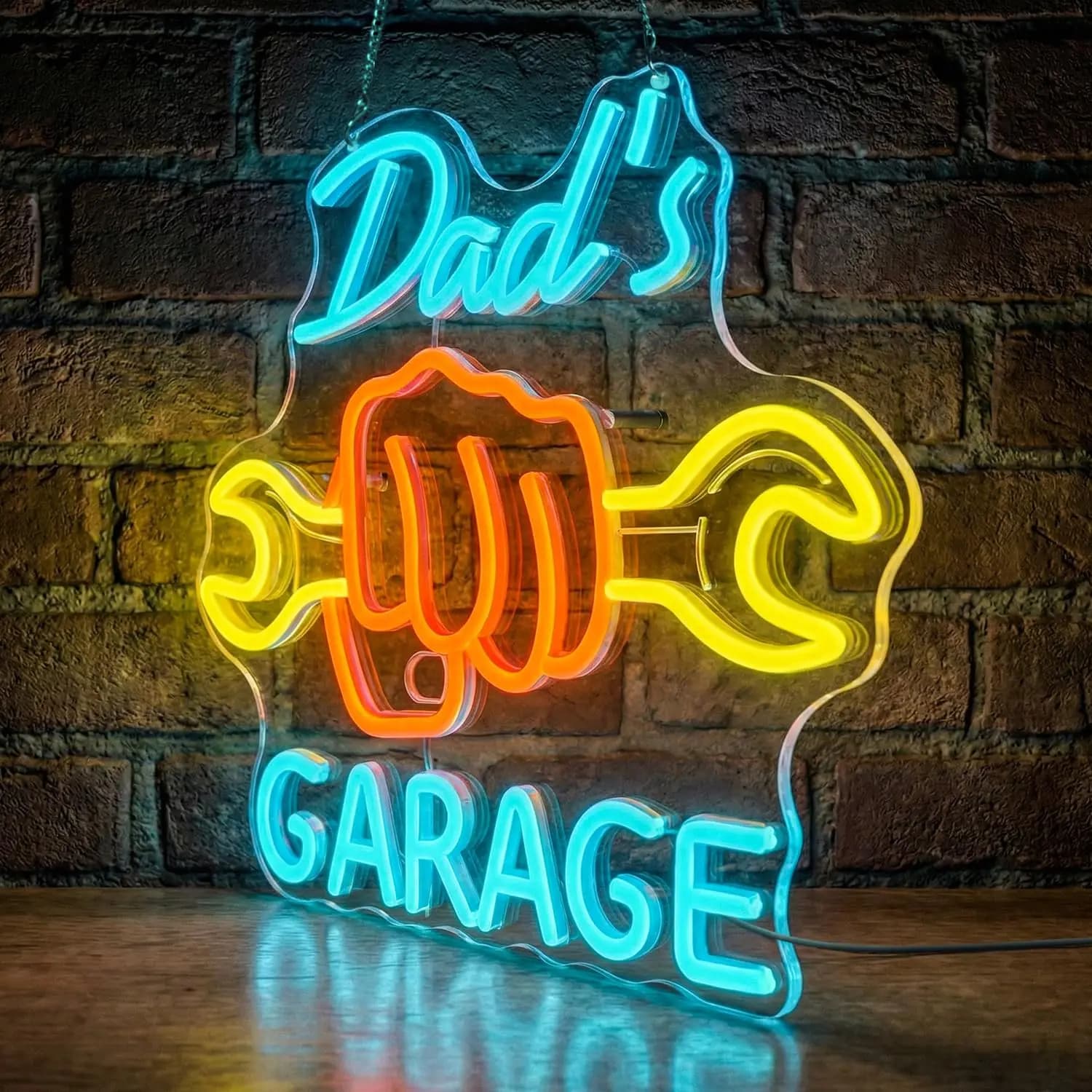 Insegna al Neon 'Dad's Garage' per Decorazione Murale, Luce Dimmerabile per Officina Auto, Man Cave, Decorazione da Parete