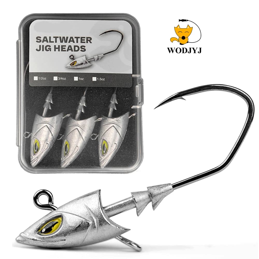 WDJYJ 5 pcs/box 14g 21g 28g 42g Fishing hooks with jigging head, Big heavy fishing hooks for sea fishing, great game love soft bait