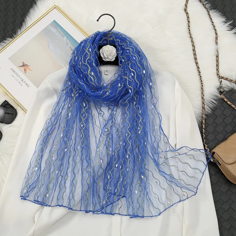 Moda Organza oro argento seta trasparente sciarpa da donna abbigliamento da sole femminile estate Outdoor Long Beach Bikini scialle per la protezione solare