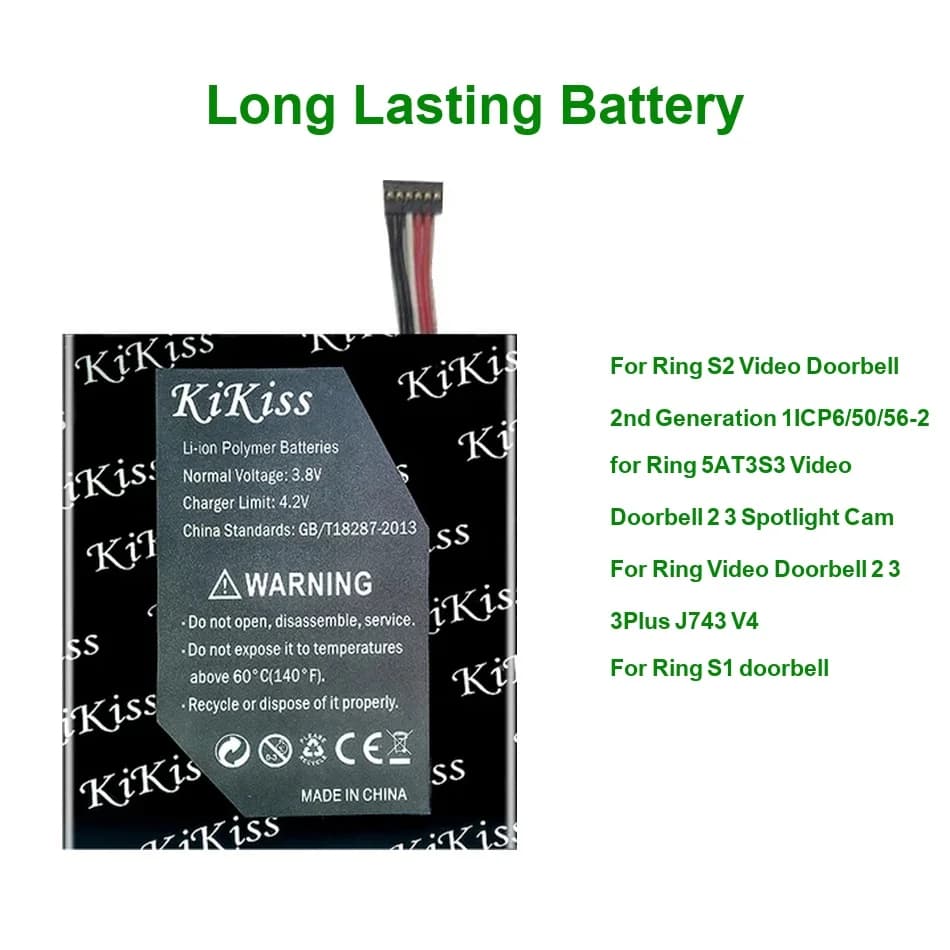 Batteria affidabile V4 5700-6600mAh per Ring 5at3s3 S1 S2 Video Doorbell 2 3 3PLUS 2ND Plus