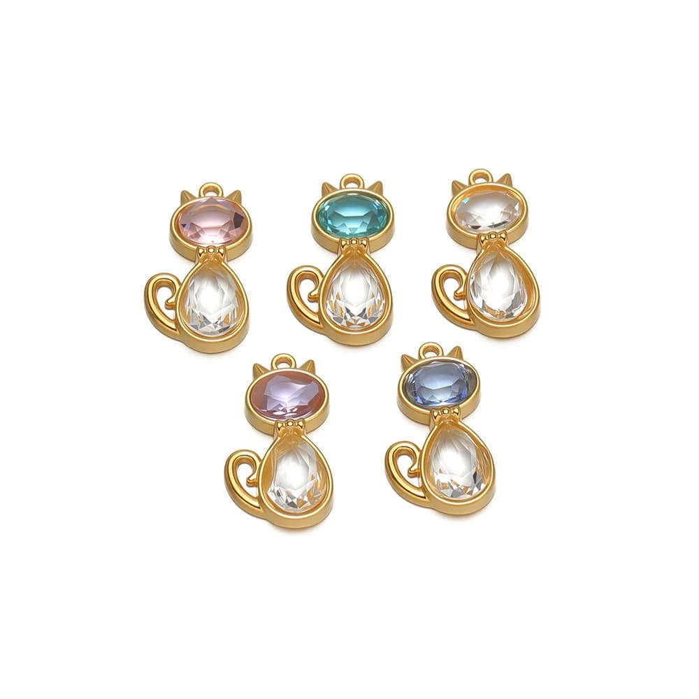 4 stainless steel pendants with cute cats, luxury crystal pendants for diy jewelry, necklaces, bracelets, earrings, bulky accessories