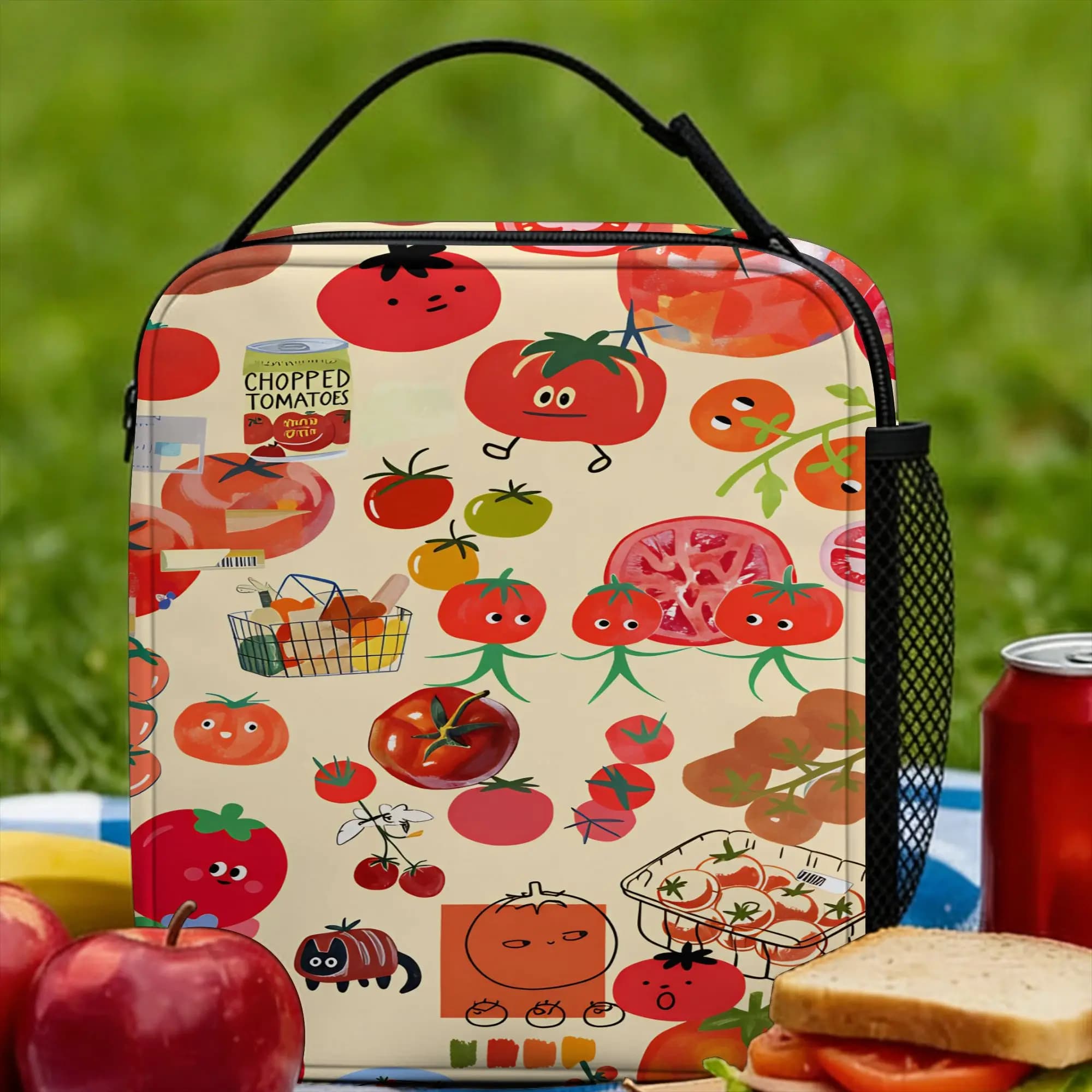 Tomato - Red Background Lunch Bag Funny Lunch Box For Men Picnic Convenient Cooler Bag Oxford Custom Tote Food Bags