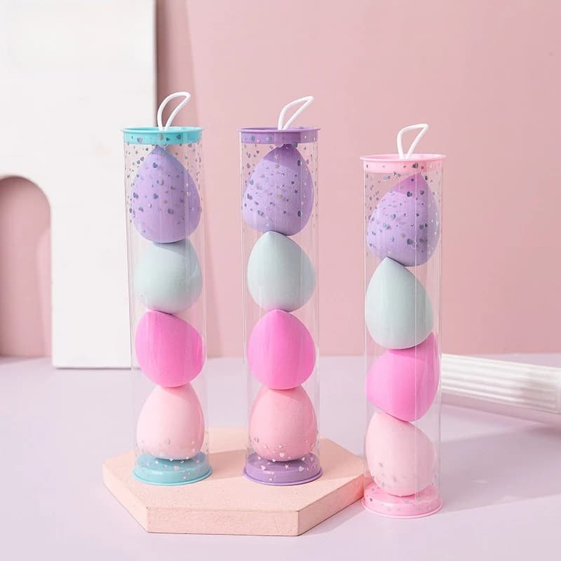 2/4 pezzi spugna per trucco soffio per cipria combinato asciutto e bagnato strumenti per fondotinta di bellezza palla cosmetica soffio per cipria taglio smussato spugna per trucco