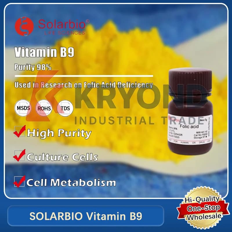 SOLARBIO Vitamin B9 (folic acid) for nutritional supplements and laboratory applications Original product