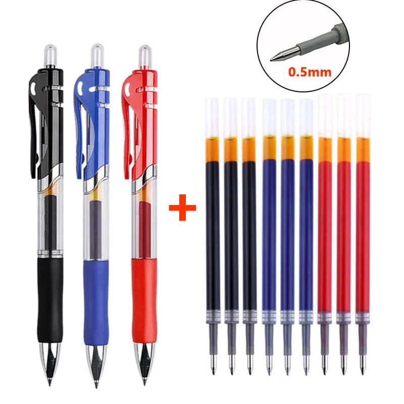 Set di 13 Penne a Sfera Retrattili con Inchiostro Nero, Rosso e Blu, Punta da 0,5mm, Ricariche Sostituibili, Forniture per Ufficio e Scuola, Cancelleria