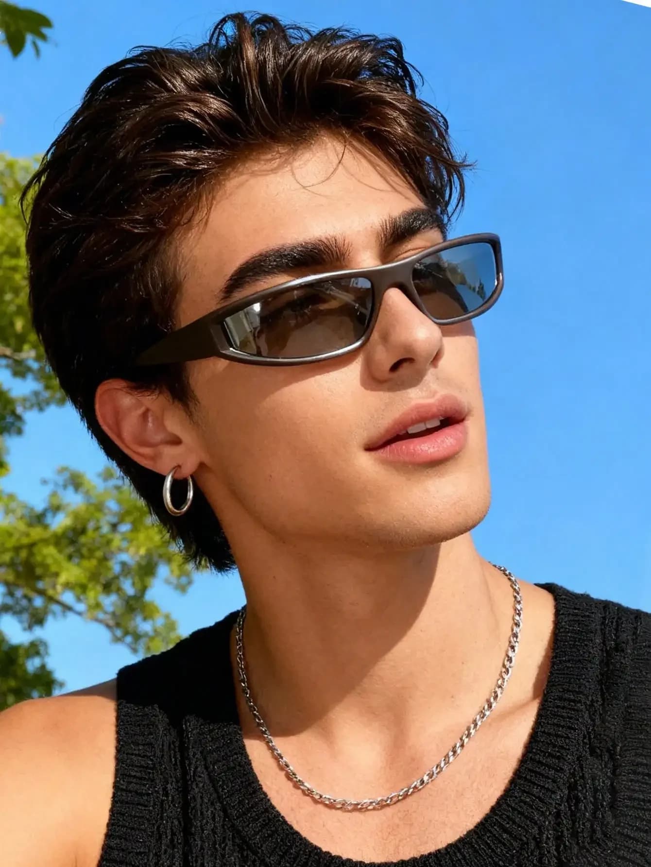 1 paio di occhiali casual futuristici Y2K con montatura stretta, adatti per l'uso quotidiano, lo stile street, le vacanze e i viaggi
