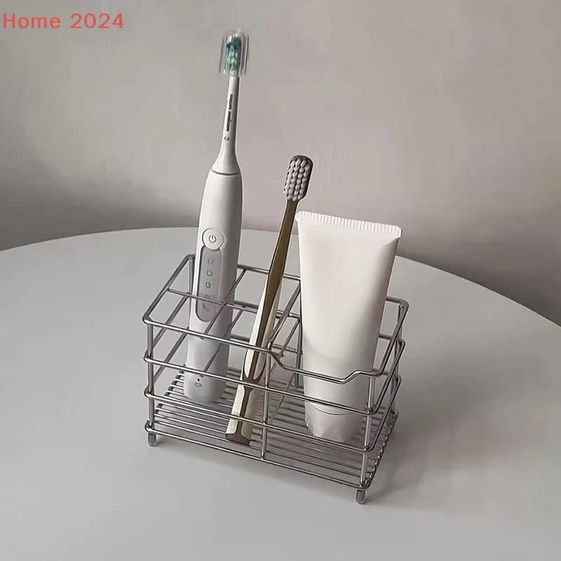 Portaspazzolino da Bagno in Acciaio Inossidabile Nero/Argento, Supporto per Spazzolino e Dentifricio, Organizzatore per Bagno