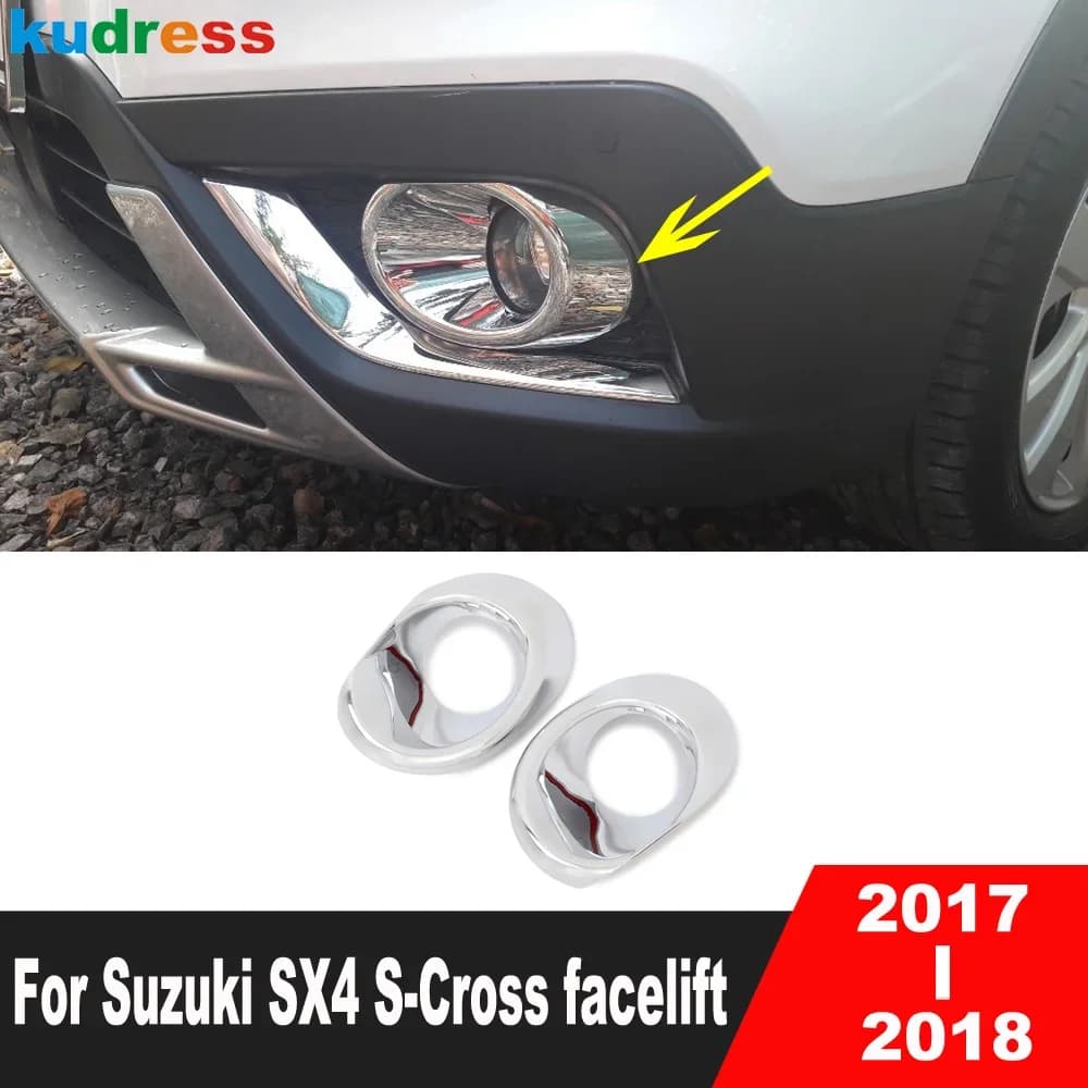 For Suzuki SX4 S-Cross facelift 2017 2018 Chrome Car Front Fog Light Lamp Cover Trim Head Foglight Ring Bezel Trims Accessories