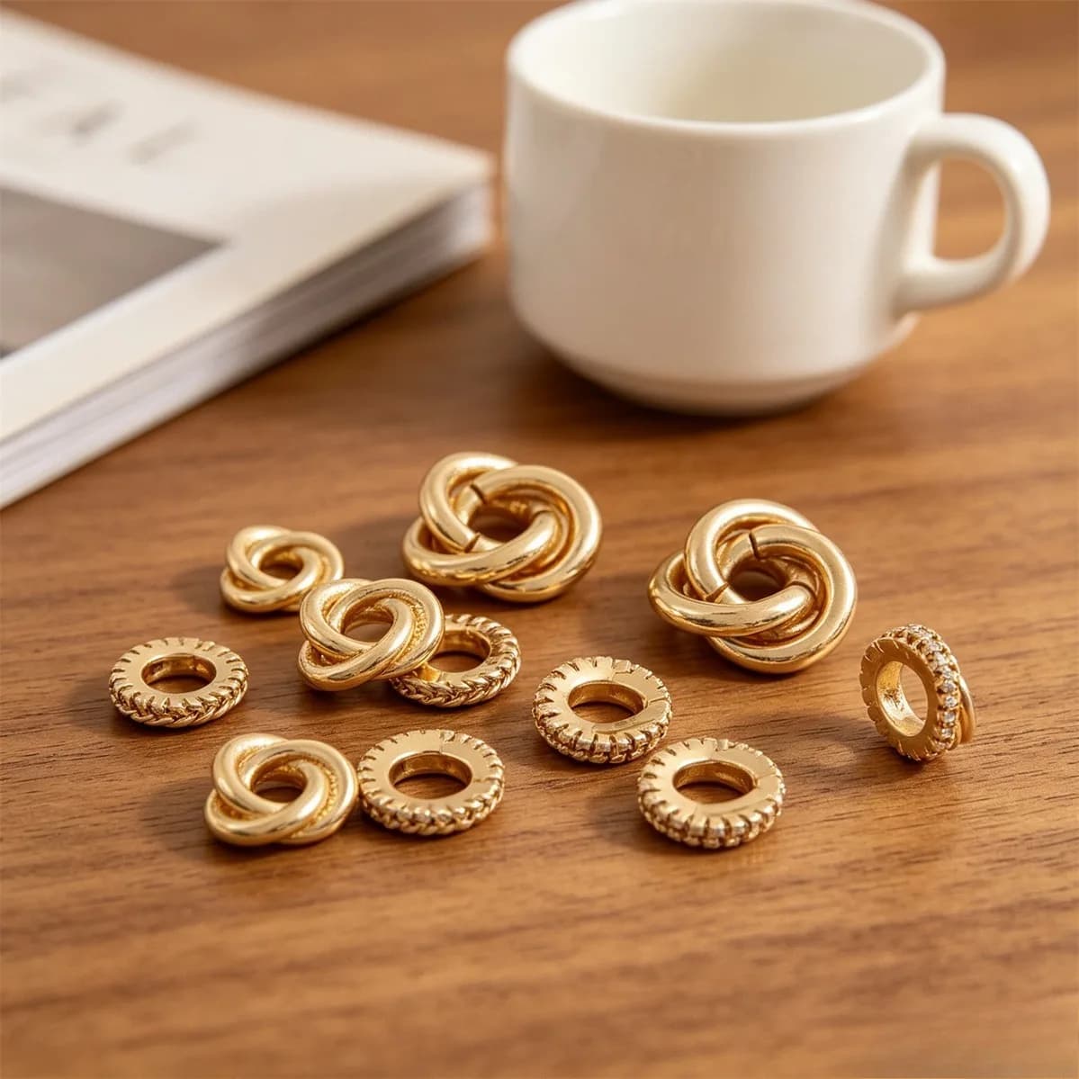 Brass 14K Gold Plated Twisted Loop Knot Spacer Bead Rings DIY Earring Bracelet Jewelry Findings