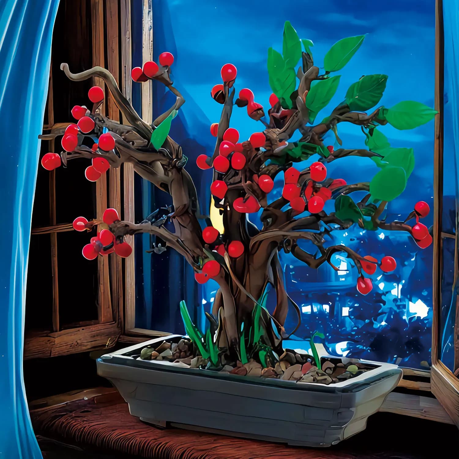 879PCS Hypericum Bonsai Building Blocks Modello in vaso Mattoni Ornamenti per il desktop Bambini Assemblaggio educativo Giocattoli Regali di festa