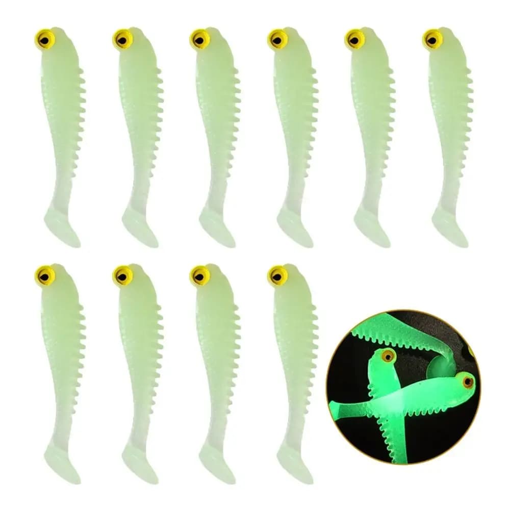 10 pz/pacco simulazione esca da pesca 5.5 cm/7cm luminoso Luya Bait T-tail esche morbide esche artificiali finte da pesca notturna
