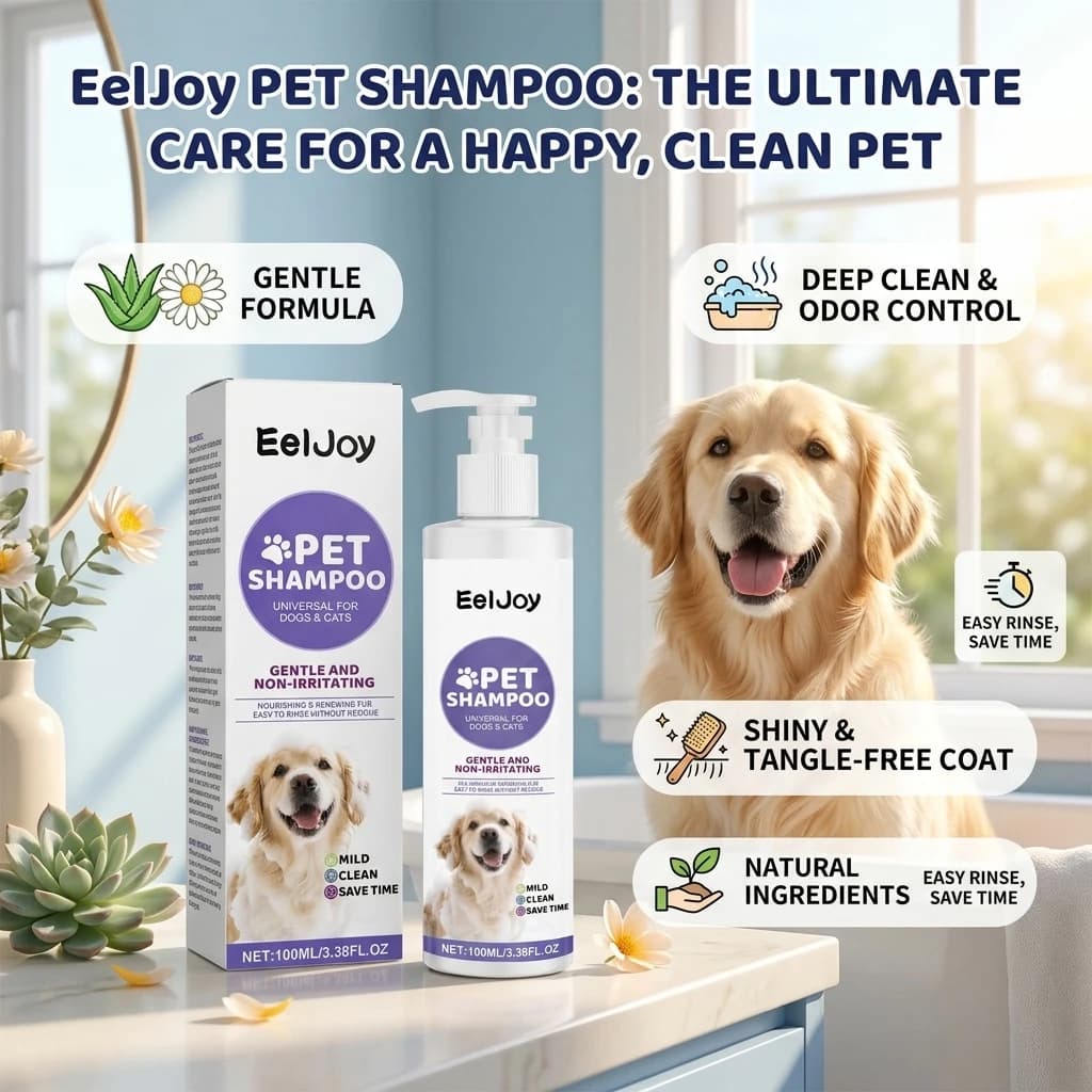 EELJOY Pet Shampoo Eliminate Pet Odors Nourish Coat Relieve Itching Natural Gentle Formula Non-irritating Dogs & Cats Bath Wash