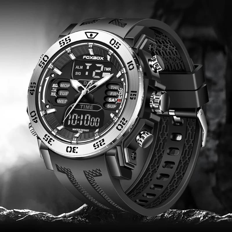 FOXBOX Diving Watch Men Top Brand Luxury Fashion Men Watch Outdoor Sports Waterproof Luminous Digital Quartz Wristwatch For Men