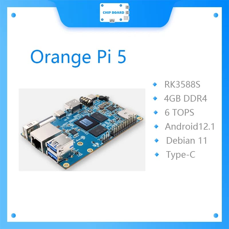 Orange Pi 5 4GB RK3588S, modulo PCIE WiFi esterno + BT, computer a scheda singola SSD Gigabit Ethernet, esegui sistema operativo Android Debian