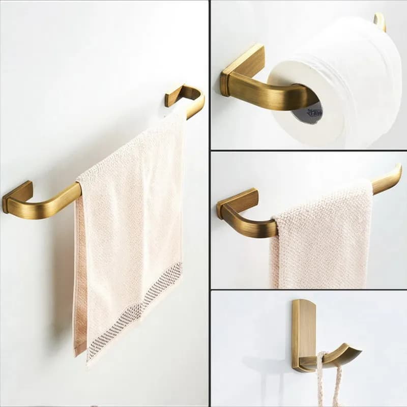 Set of antique brass square bathroom accessories Set of bathroom accessories Wall towel holder Toilet paper stand Bathrobe hook