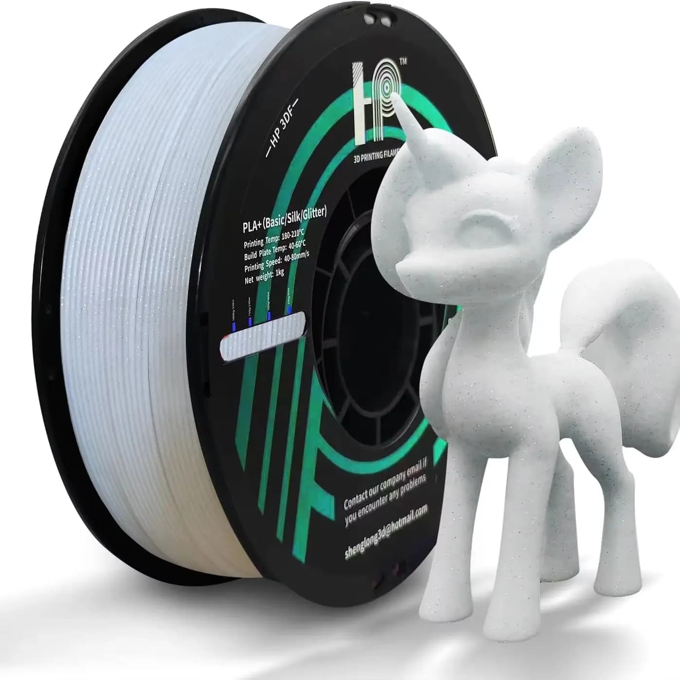 3D Printer Filament, Glitter White, PLA Filament, HP3DF 1.75mm Accuracy +/- 0.02mm, 1KG Spool (2.2 lbs), Fit Most FDM Printers