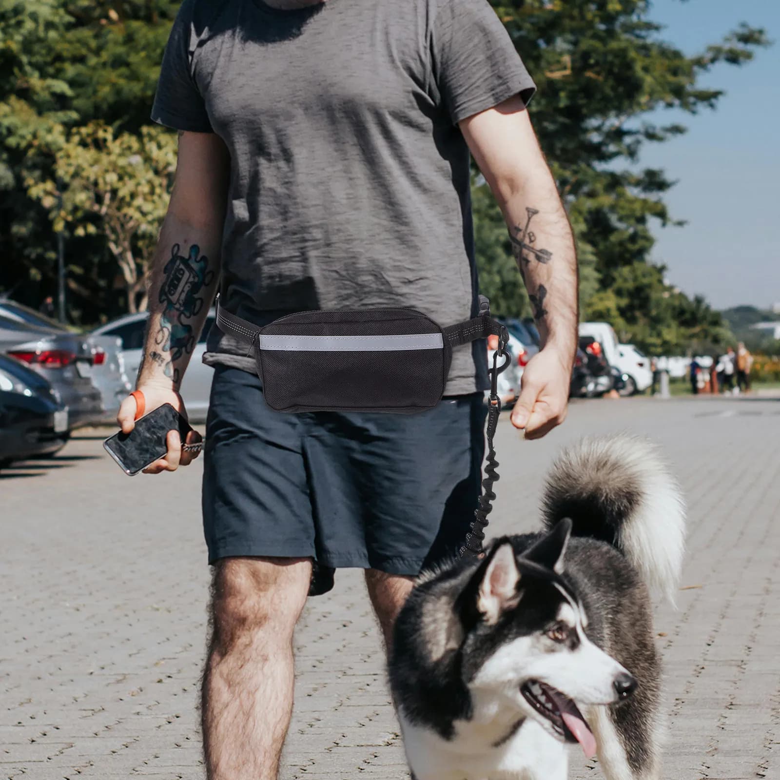 Set Guinzaglio e Marsupio Riflettente per Cani - Leggero e Portatile per Corsa e Passeggiate Notturne Sicure