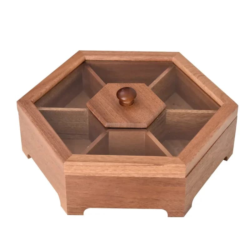 Scatola di frutta secca in ebano divisa in scomparti con coperchio scatola di Snack per caramelle decorazioni per la casa in legno multi-cella di arachidi