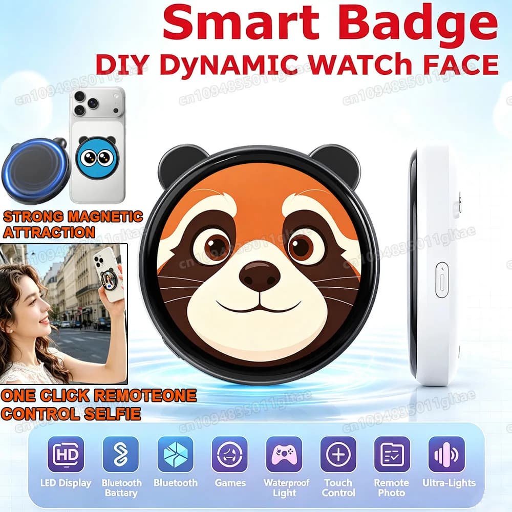 1.50 inch HD Screen Smart Dynamic E-badge Electronic Badge Can Transfer Photos GIFs, Animations and Videos for Otaku Fans Gifts