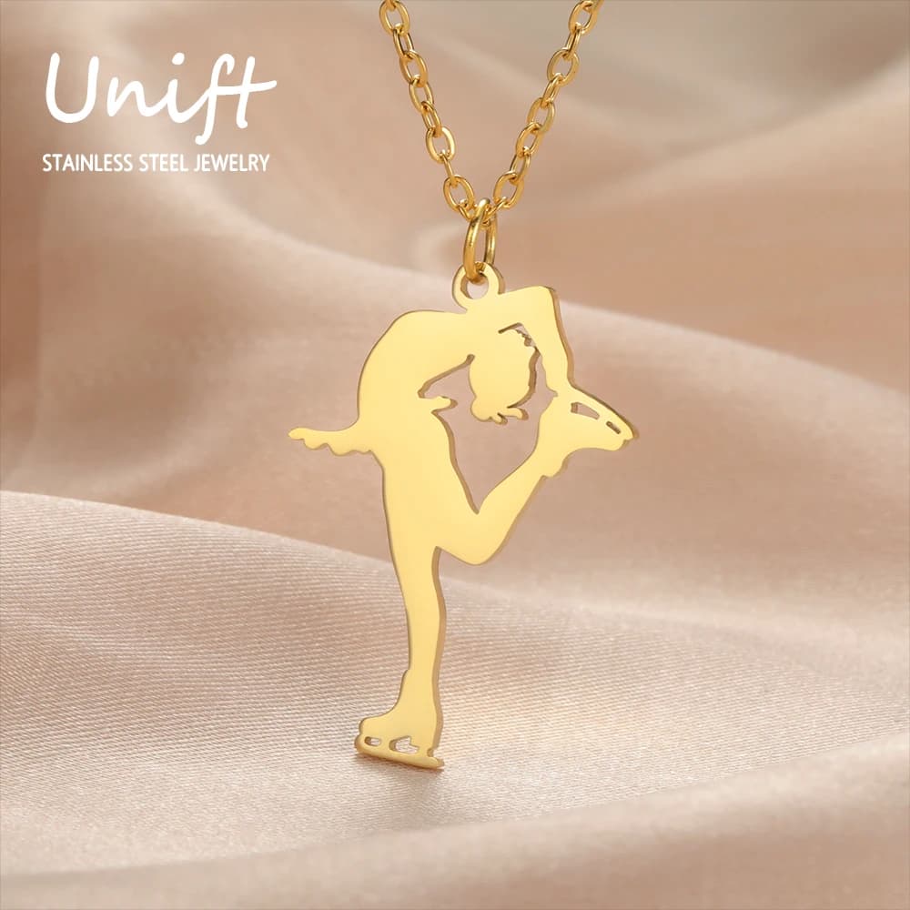 Unift Pattinaggio su ghiaccio ragazza figura collane per le donne in acciaio inox Sport Skater collo catena gioielli di moda figlia regalo di compleanno