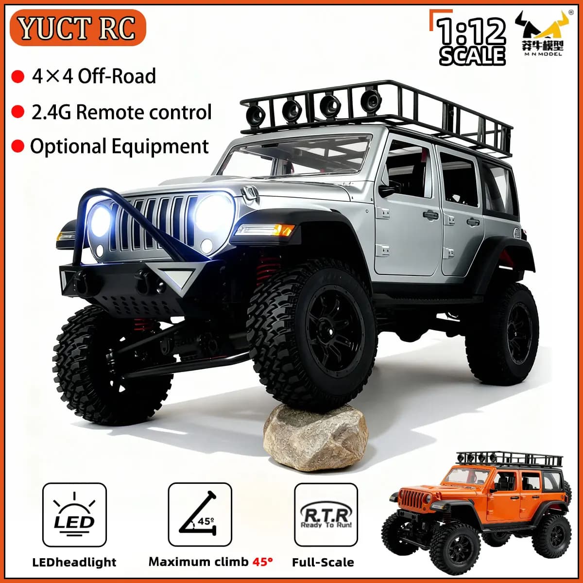 MN128 Auto RC 1:12 4x4 Crawler Buggy da Arrampicata 2.4GHz con Luci LED Proporzionali, Giocattolo Telecomandato Professionale, Regalo per Ragazzi
