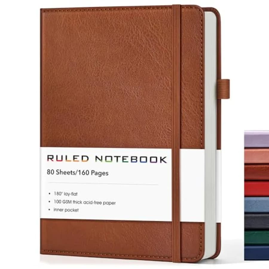 Journal Notebook, A5 Hardcover Leather Journals for Writing, 160 Numbered Pages, 5.7'' x 8.3'' Journaling Notebooks for Men Wom
