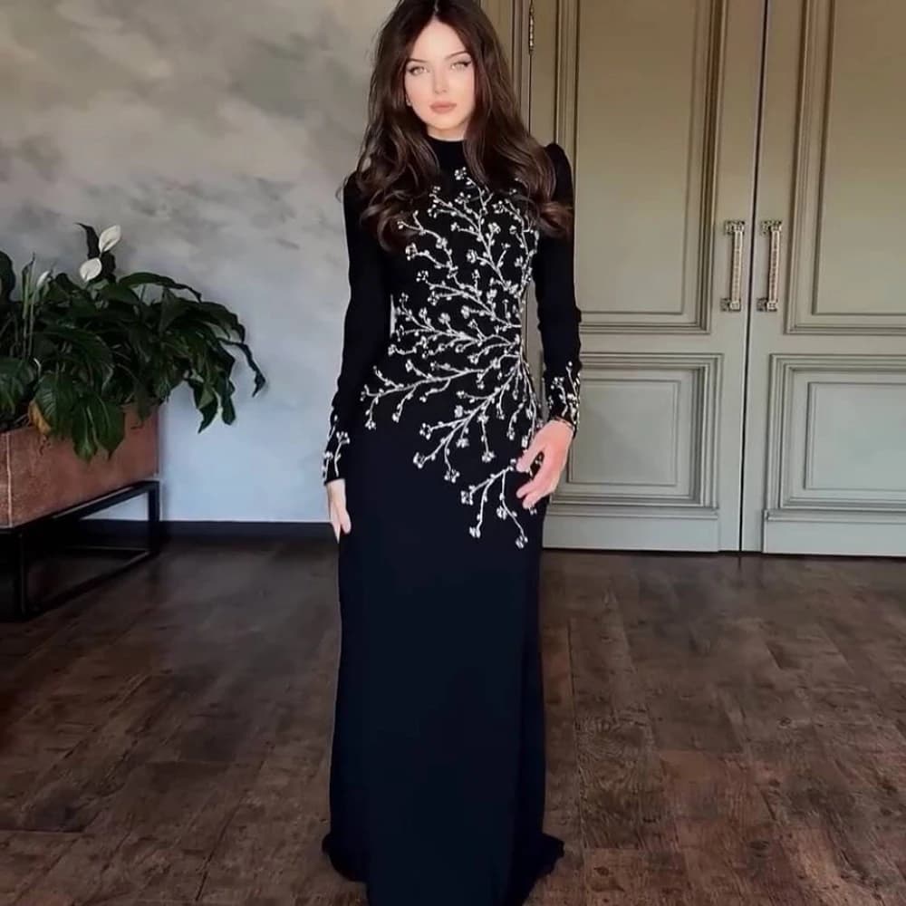 Women High Quality Beading Bandage Dress Long Sleeve Clothes Celebrity Party Elegant Dresses