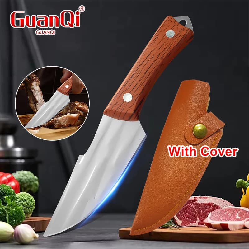 Butcher Boning Barbecue Knife Hand Forged Chef Meat Cleaver Vegetable Fruit Paring Knife Plastic Handle Kitchen Knife with Cover