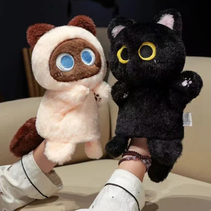 Simpatico Burattino a Forma di Gatto, Bambola di Peluche Morbida, Giocattolo Educativo per Bambini, Simulatore Animale, Giocattoli Morbidi Imbottiti, Burattino Anime per Amici