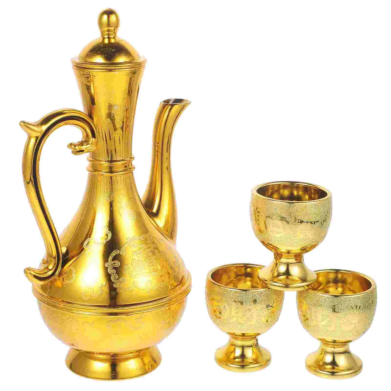 1 set European Offering Cup Set Altar Goblet Wine Pot Combination Buddhist Supply Vintage Enshrine Glass Traditional Sacrifice