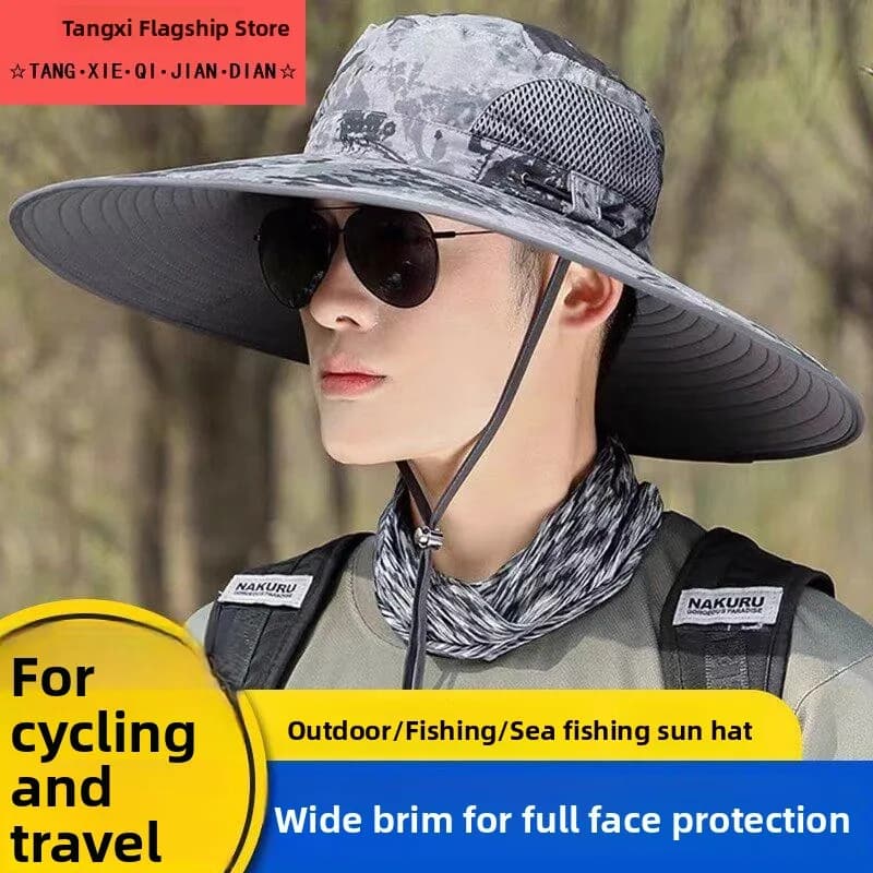 Men's Summer Outdoor Fishing Camping Cycling Large Brim Sun Hat Hiking Mountain Climbing Fisherman Cap Breathable Comfortable