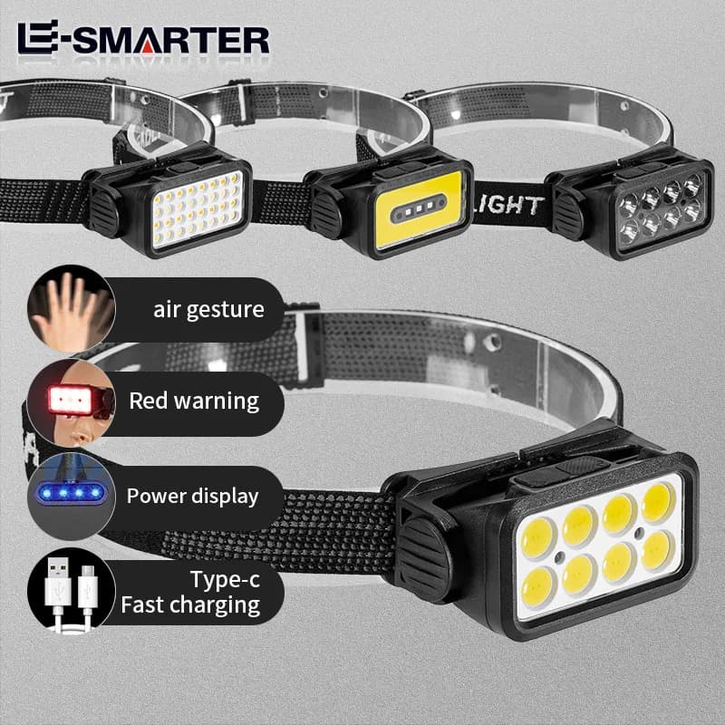 USB Rechargeable LED Headlight Portable Battery Flashlight Built-in Portable Work Light Fishing Camping Front Headlight