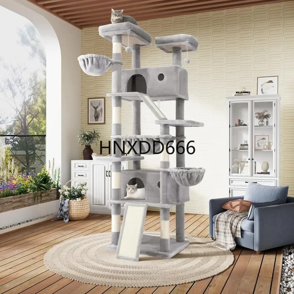 81in Multi-Level Tall Cat Tree Tower for Indoor Kitties/Larger Cat Condo Furniture with Hammock/Cozy Pussycat Perches