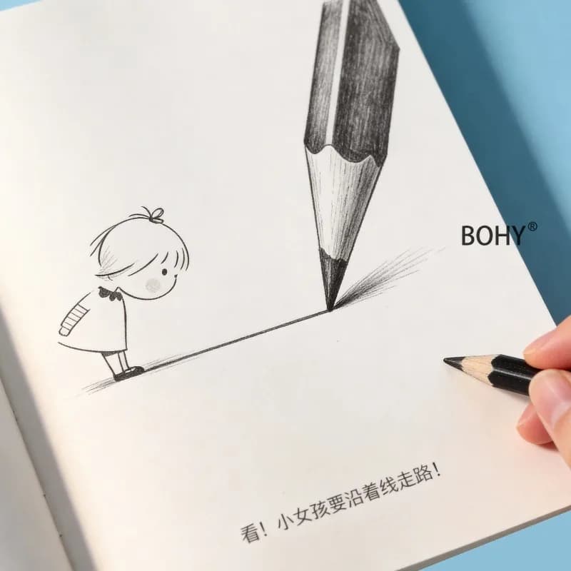 1 3D Paradox Visual Hand Drawing Exercise Book, Covering Theme Patterns Like Cyclic Contradiction Stairs, 16 Pages, Good Gift