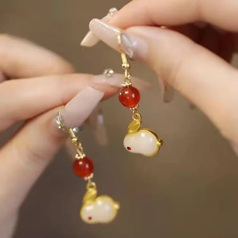 Anime Mo Dao Zu Shi Cute Rabbit Ear Stud Lan Wangji Wei Wuxian Cosplay Earrings Jewelry Grandmaster of Demonic Cultivation